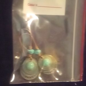 Earrings, turquoise and blue and bronze,one size fits most